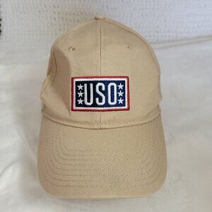 USO Support Our Wounded Heroes Cap Hat Patriotic Khaki Beige Embroidered EUC